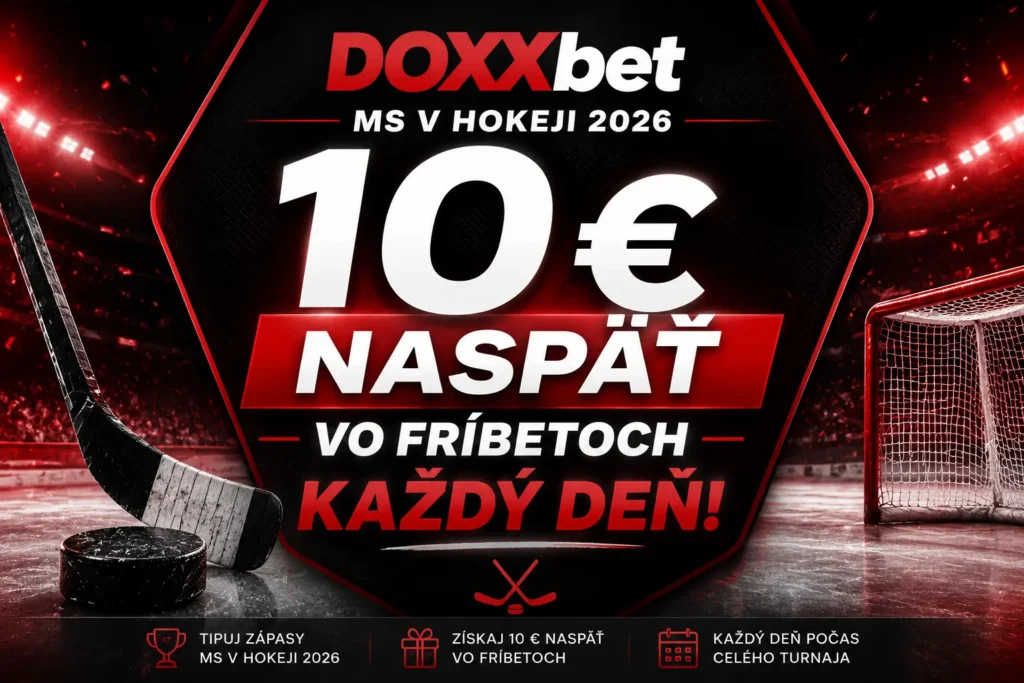 DOXXbet MS v hokeji 2026: 10 € naspäť vo fríbetoch každý deň počas MS Ilustračný obrázok k DOXXbet MS v hokeji 2026 10 € naspäť vo fríbetoch každý deň