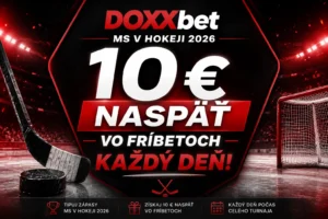 DOXXbet MS v hokeji 2026: 10 € naspäť vo fríbetoch každý deň počas MS Ilustračný obrázok k DOXXbet MS v hokeji 2026 10 € naspäť vo fríbetoch každý deň